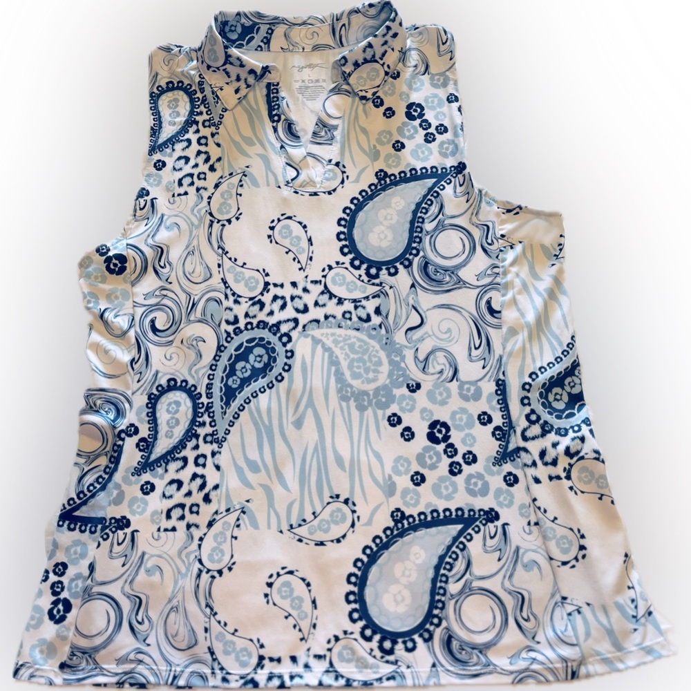 Gottex Blue Paisley Sleeveless Racerback Athletic Top Moisture Wicking‎ Fabric